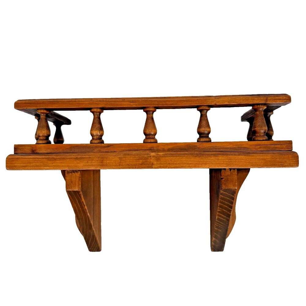 Vtg Wood Wall Shelf Spindle Gallery Rail Display Rack Country Cabin Decor 6x12"